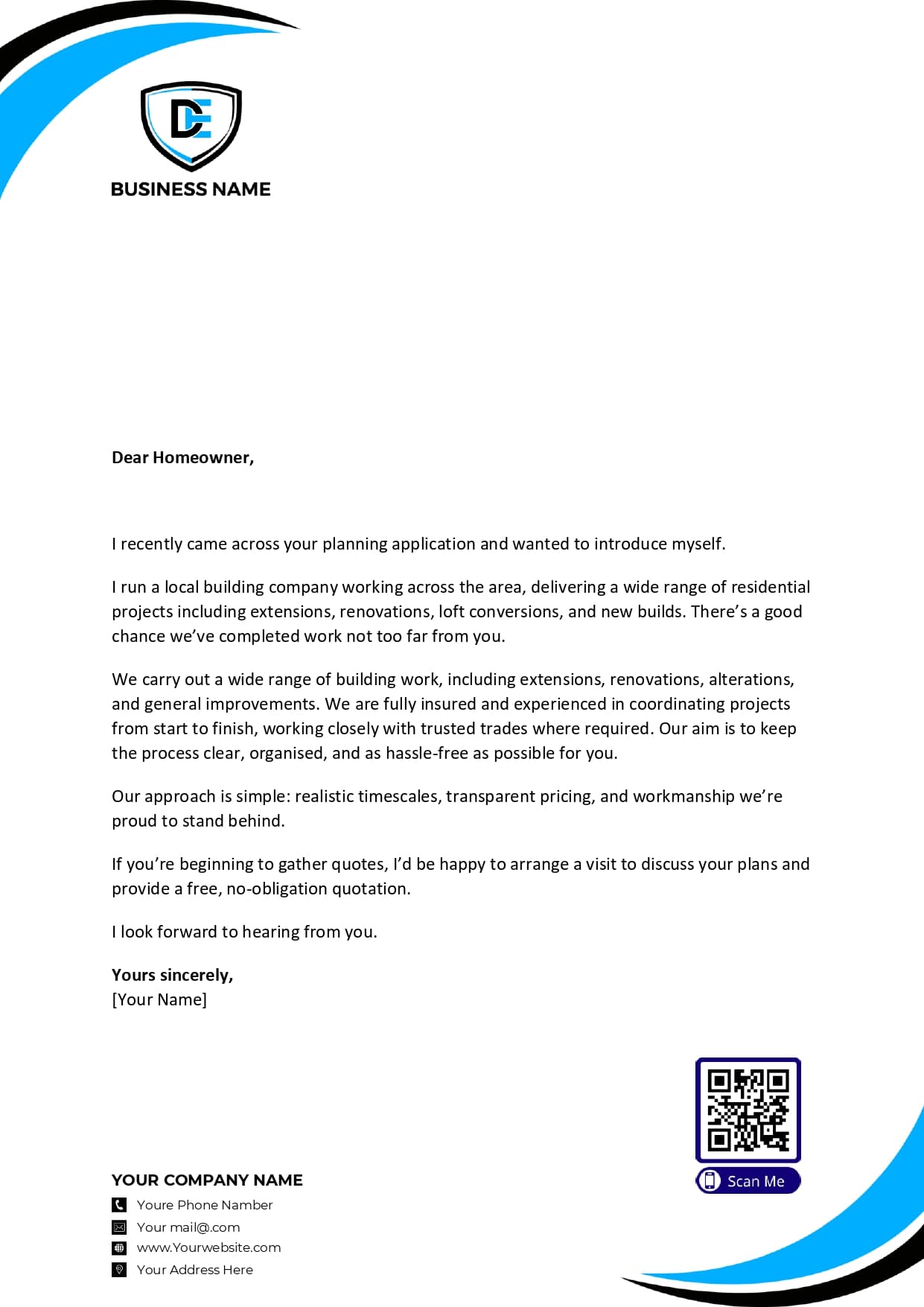 Branded letter with QR code printed on it