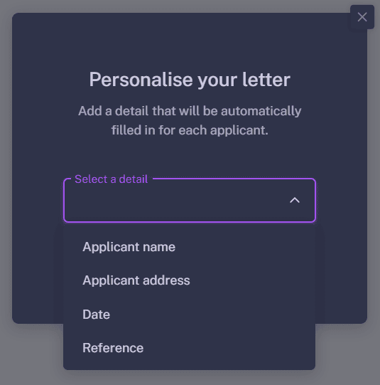 Inserting personalisation tags in the BuildAlert letter editor