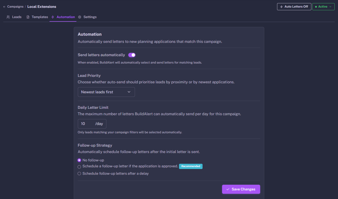 Campaign automation settings