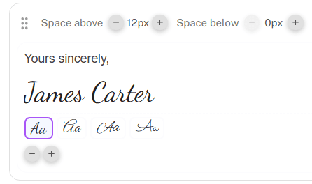 Typed signature widget in the BuildAlert letter editor